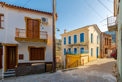 Fototapeta Naklejka Na Ścianę i Meble -  Agiasos Village streets view in Lesvos Island. 