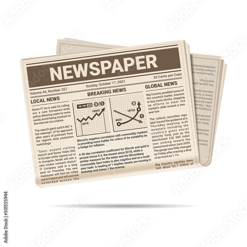 Realistic Newspaper Icon on White Background. Vector