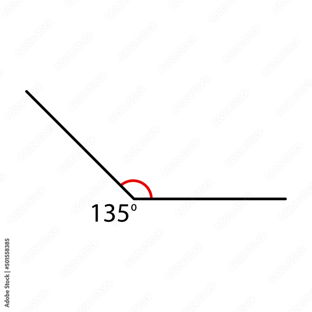 Angle icon. Mathematic corner 135 degree. Vector isolated on white. Angle icon. Mathematic corner 135 degree. Vector isolated on white.