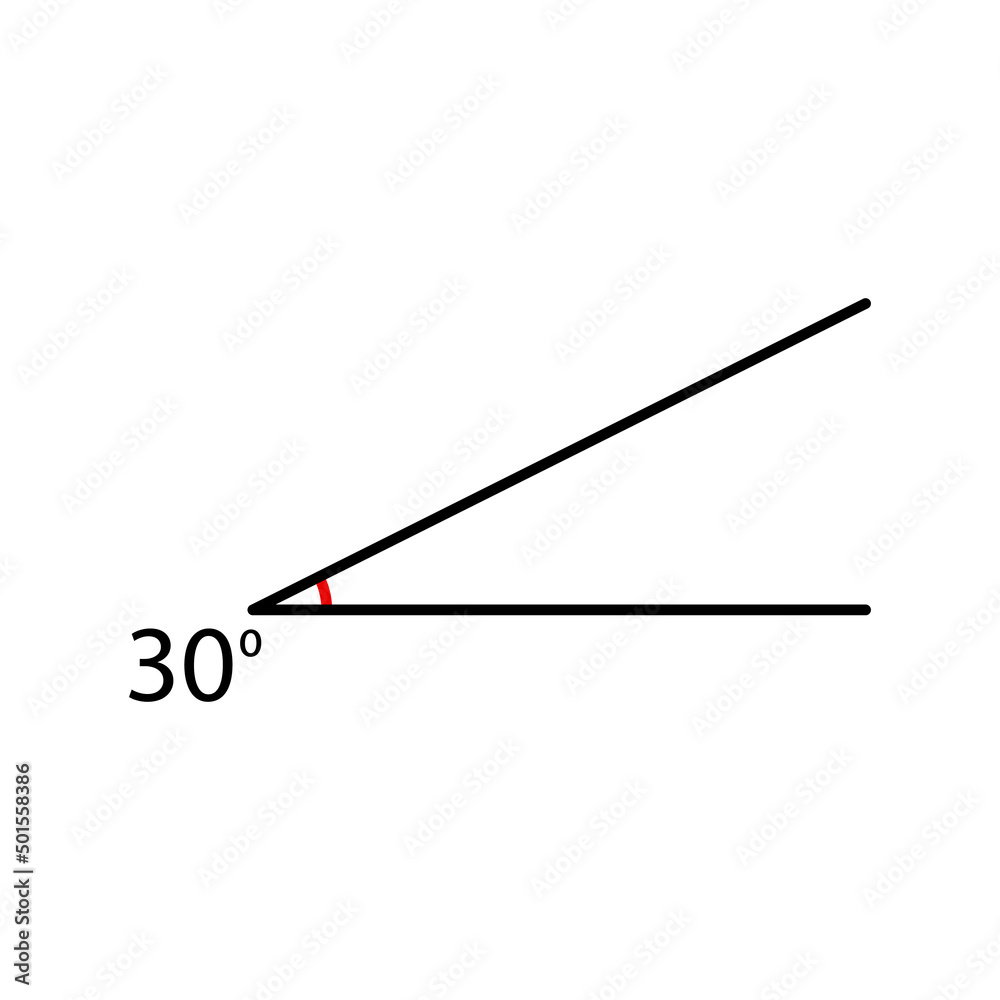 Angle icon. Mathematic corner 30 degree. Vector isolated on white. Angle icon. Mathematic corner 30 degree. Vector isolated on white.
