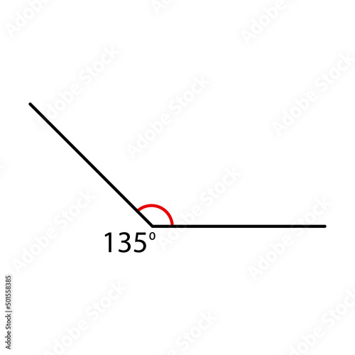 Angle icon. Mathematic corner 135 degree. Vector isolated on white.