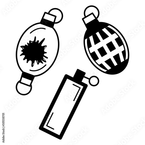 paintball grenades Concept, soldiers ammunition or bombs vector icon design, Shooting sport symbol, extreme sports Sign, skeet shooting and trapshooting stock illustration