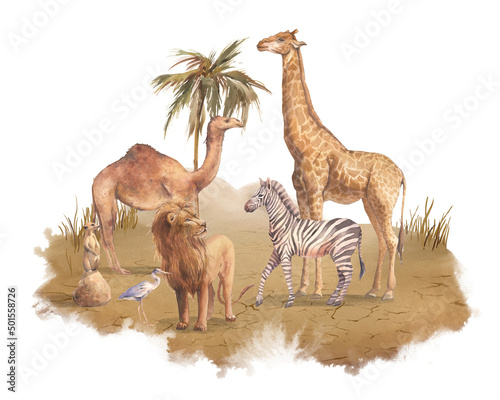 Canvas Print Watercolor Africa scene