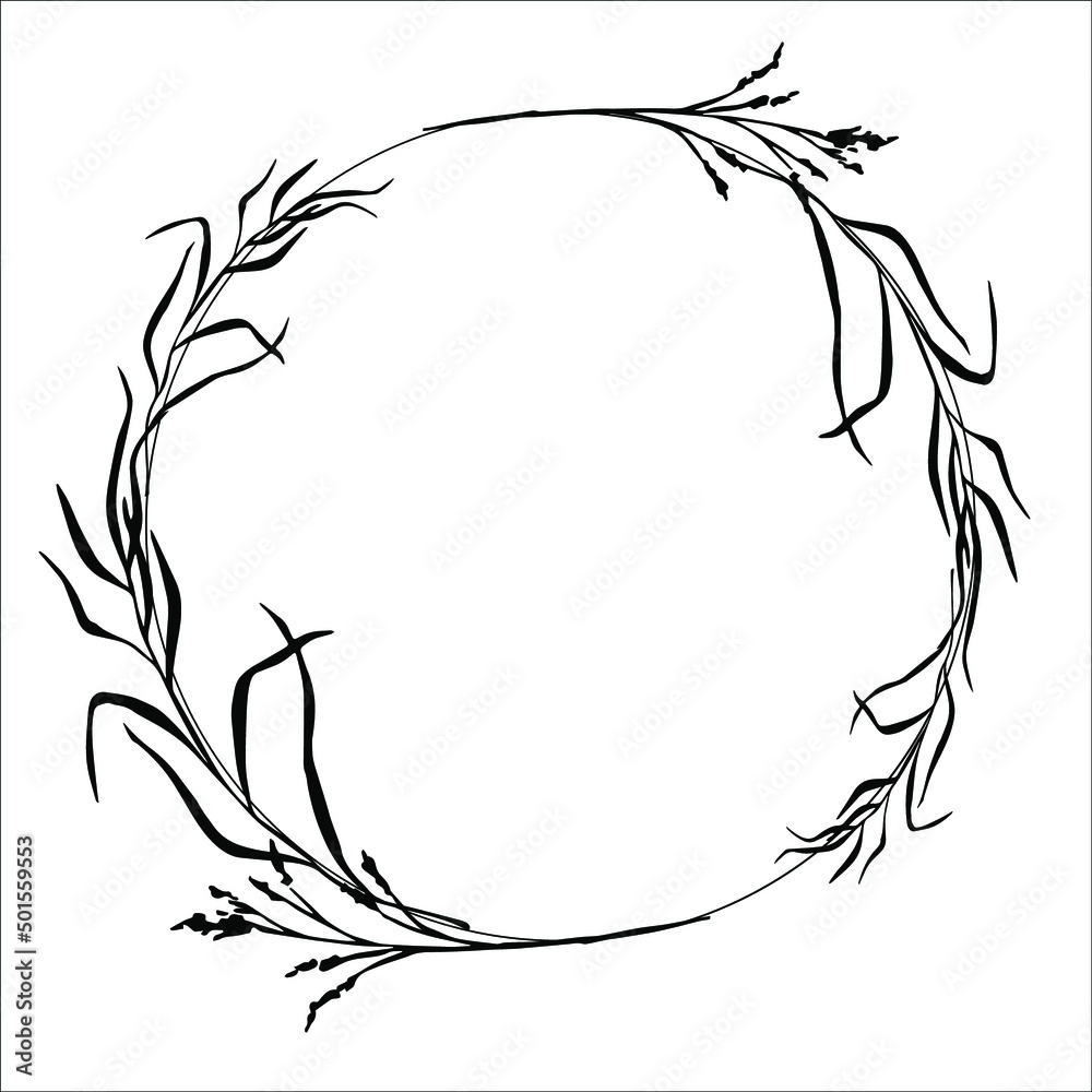 Frame with field herbs. Wreath of meadow herbs Frame with field herbs. Wreath of meadow herbs
