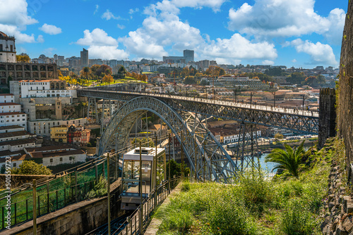 Porto, Portugal - november 9 2022 - Luis I Bridge crossing the Duoro river seen from the Fernandine Wall of Se