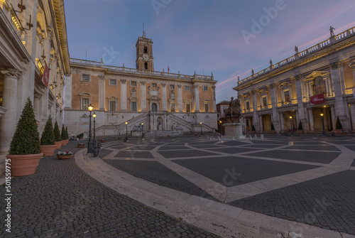 The Campidoglio in Rome Italy. A Square designed by Michelangelo. Golden Hour