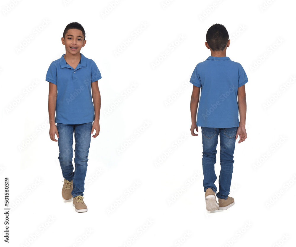 front and back view teen walking on white background front and back view teen walking on white background