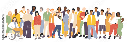 Different people stand side by side together. Flat vector illustration. photo