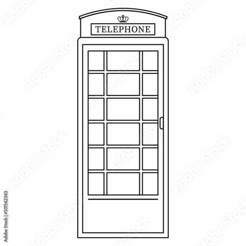 phone booth black outline icon, vector isolated illustration in doodle style