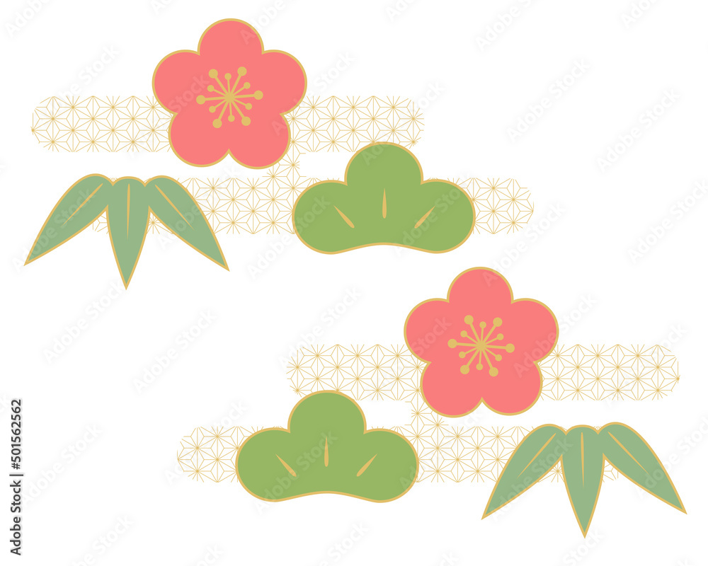 年賀状イラスト素材 霞模様と松竹梅 Stock Vector Adobe Stock