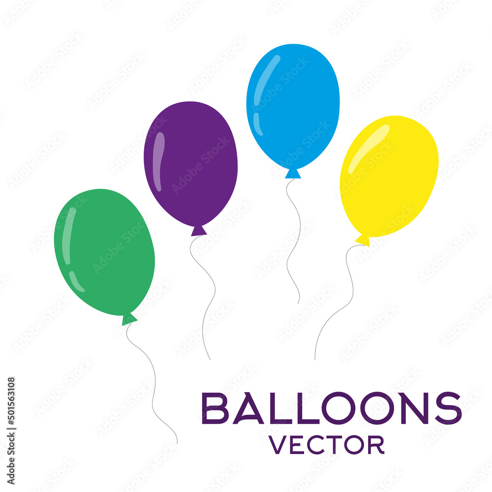 Set of cartoon balloons. Balloons for birthday and party. Flat icon for celebrate. Vector illustration