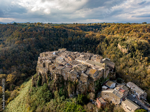 Calcata, Lazio, Italy. Aerial drone view. photo