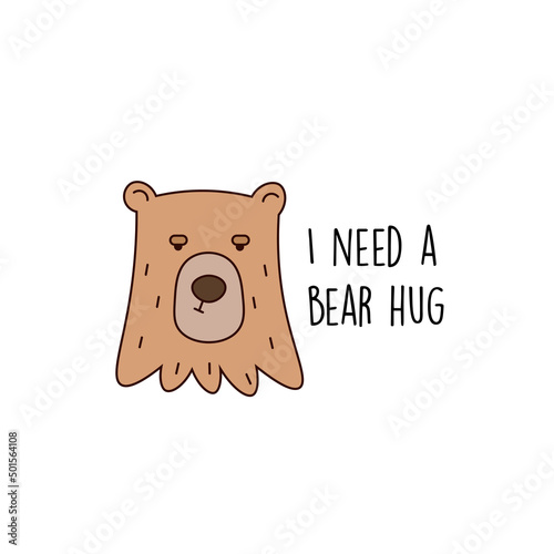Cute doodle bear hug illustration. Print, stickers.