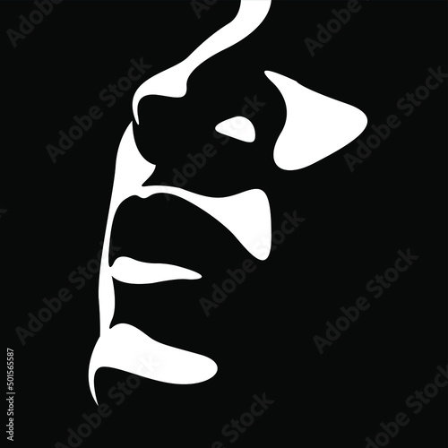 vector black and white illustration of a beautiful female face formed by a shadow. useful for advertising products for women, beauty salons, decorative and care cosmetics, logo, print, poster, design