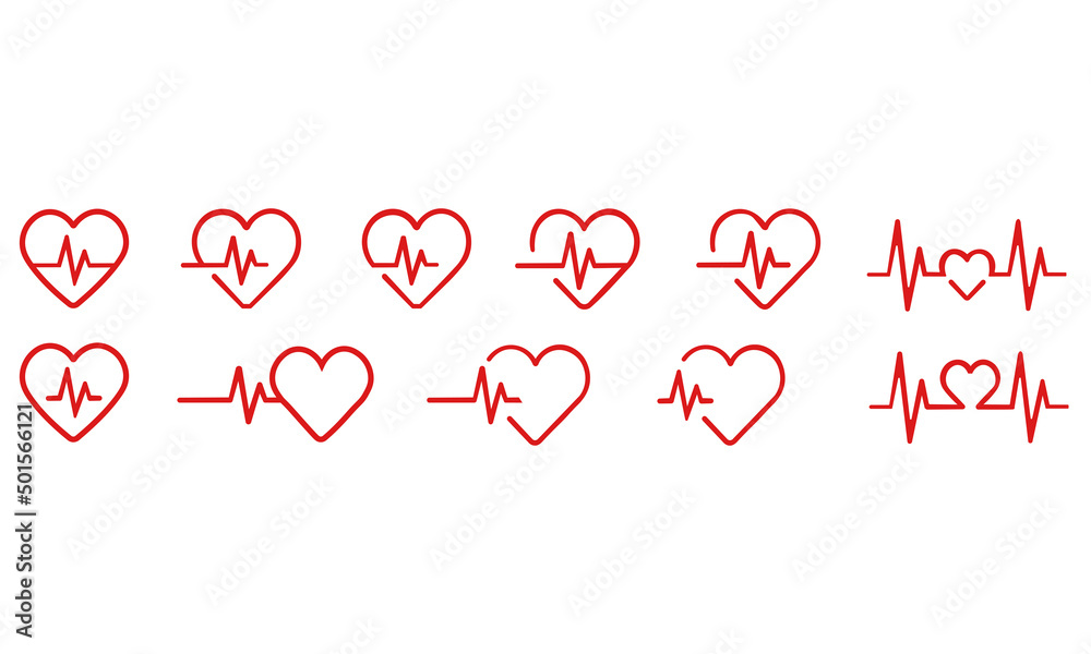 red contour heart with pulse vector illustration eps 10