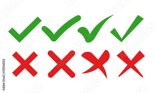 set of green check marks agreement with red crosses disagreement of various forms vector graphics eps10