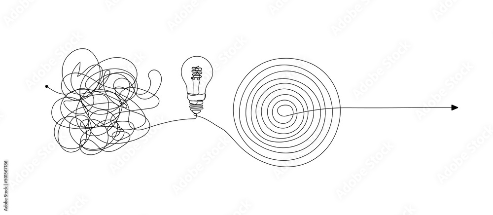 Vector Complex to Simple Transformation Way, Arrow and Lightbulb, Black ...