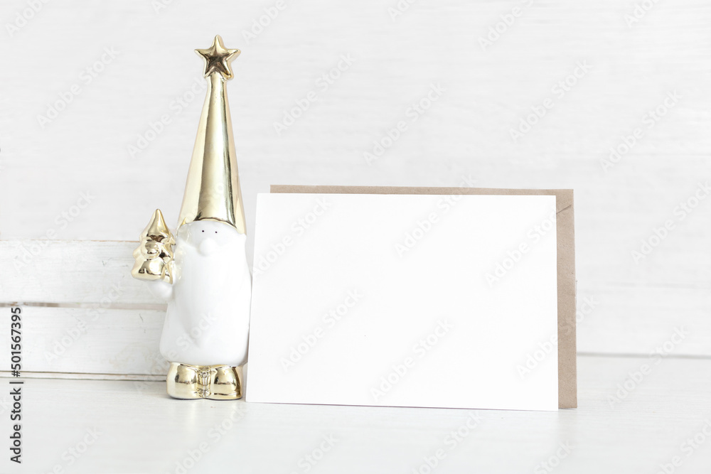 Christmas invitation mockup. White card with gnome. Christmas invitation mockup. White card with gnome.