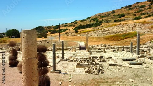 Historical place on the Mediterranean coast in the city of Limassol in Cyprus. Ruins of Amathus. Aerial view. photo