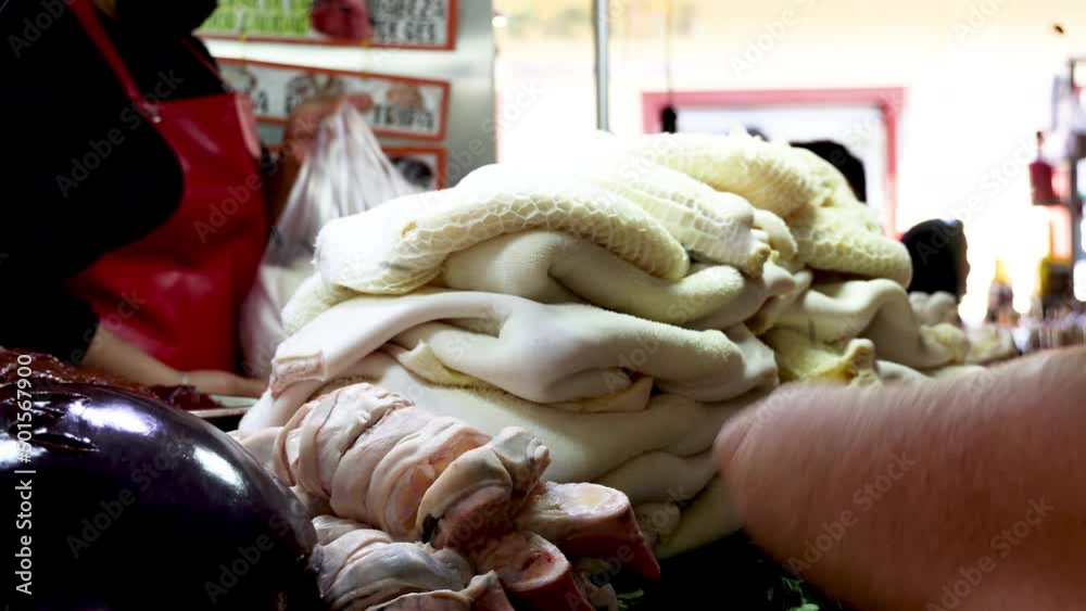 Selling Tripe in a Market in Mexico