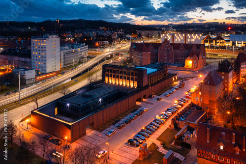 Fotografija Aerial view of the beautiful main city with the Shakespearean theater  in Gdansk