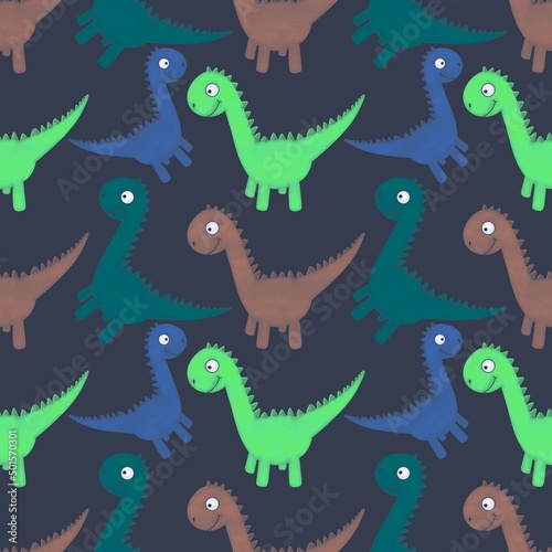 Kids seamless cartoon dinosaur pattern for fabrics and packaging and linens and wrapping paper and summer print