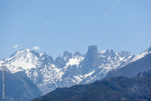 View of the  Naranjo de Bulnes  peak from Sotres  Spain
