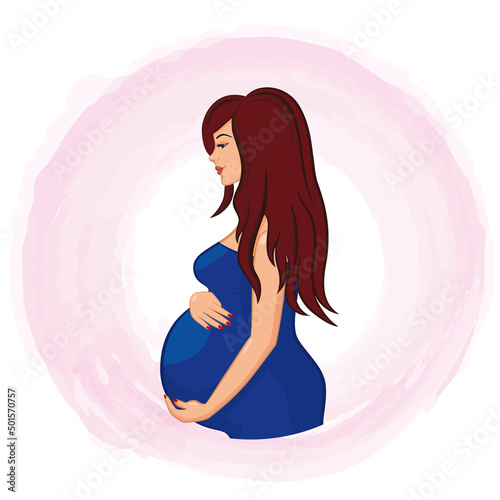 Beautiful pregnant woman in a blue dress.
