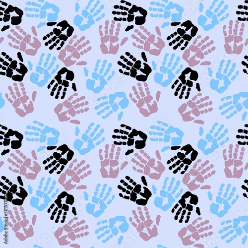 Kids seamless hands print pattern for fabrics and packaging and gifts and cards and linens and wrapping paper