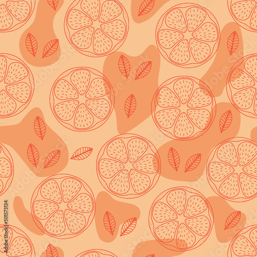 seamless pattern hand drawn doodle orange lemon fruits.