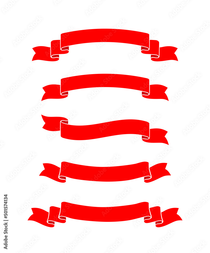 Red ribbons with curved edges set. Decorative festive banners vector collettion isolated on white background. Red ribbons with curved edges set. Decorative festive banners vector collettion isolated on white background.