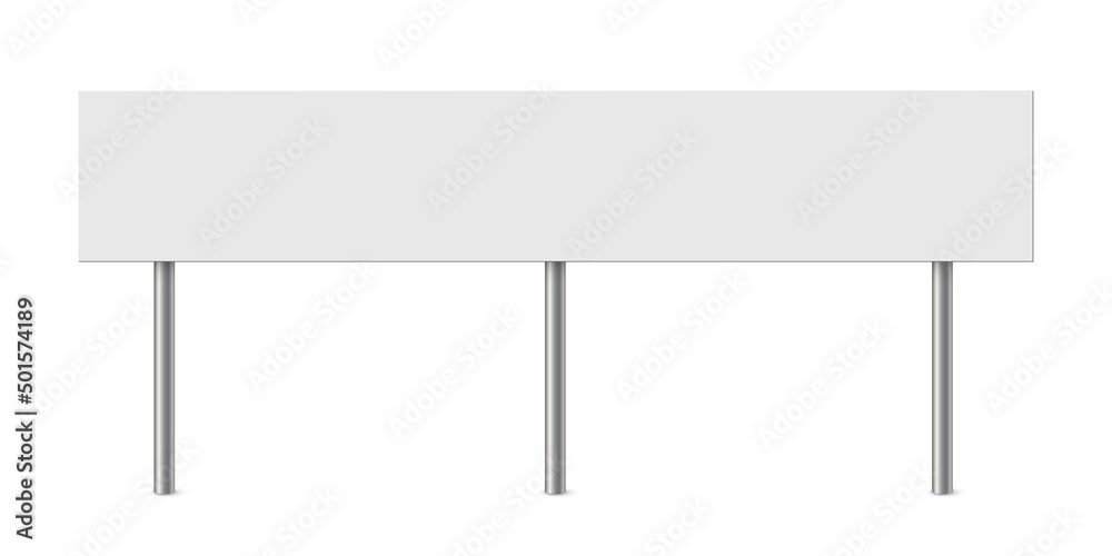 Empty metal sign post vector illustration. Realistic 3d blank steel signboard with blank placard for information and white plank, billboard panel on bollard, guidepost isolated on white background. Empty metal sign post vector illustration. Realistic 3d blank steel signboard with blank placard for information and white plank, billboard panel on bollard, guidepost isolated on white background.