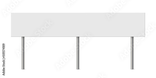 Empty metal sign post vector illustration. Realistic 3d blank steel signboard with blank placard for information and white plank, billboard panel on bollard, guidepost isolated on white background.