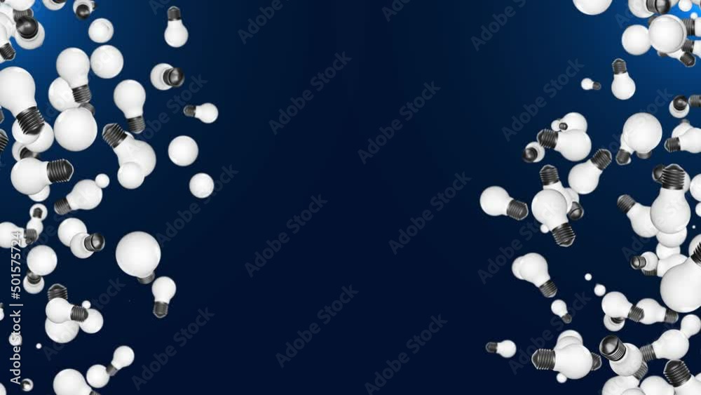 4K 3D Animation of multiple falling light bulbs on green Loop background. Business innovation and work in progress and idea concept. electricity, good idea, flash. invention, creativity, imagination