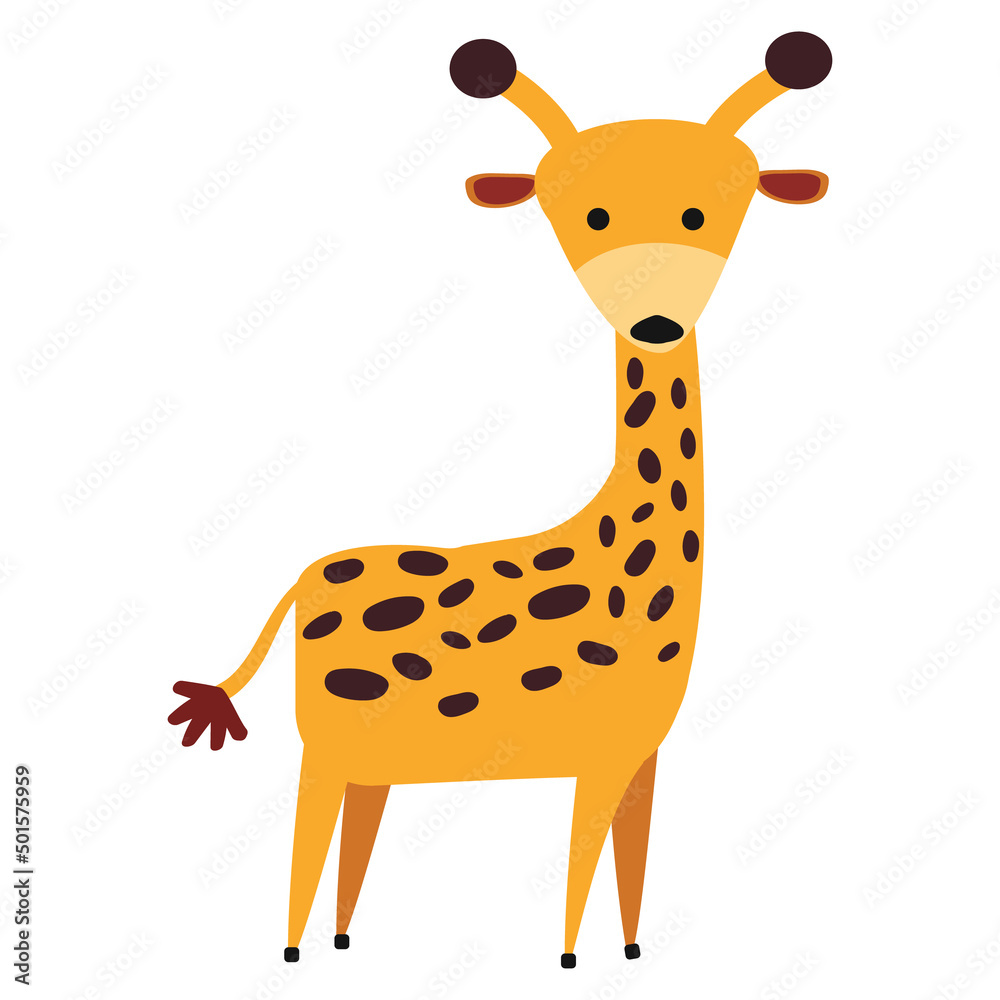 Obraz premium African giraffe. Vector cartoon illustration in a naive flat style