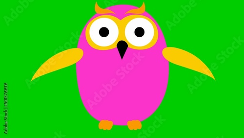 Wallpaper Mural Animated funny pink owl flies. Looped video. Vector illustration isolated on a green background. Torontodigital.ca