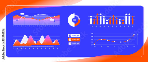 Dashboard, great design for any site purposes. Business infographic template. Vector flat illustration. Big data concept Dashboard user admin panel template design. Analytics admin dashboard.