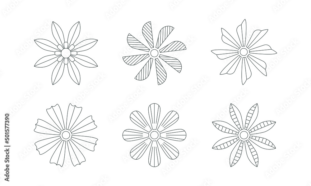 Line flower icon simple contour botanical vector illustration isolated on white. Floral element for print, product packaging, background, banner, card or logo.