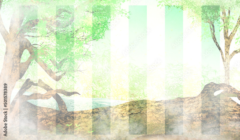 神秘的な霧の森の芽生え格子模様和紙テクスチャ背景イラスト Stock イラスト Adobe Stock