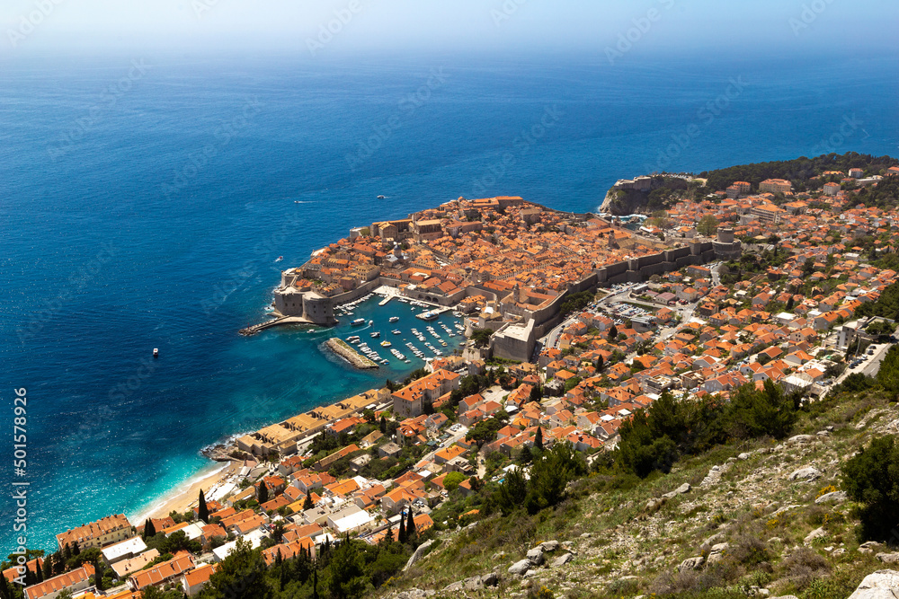 Aerial view of the old town Dubrovnik in Croatia.