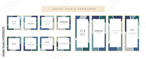 vector social media template designs. groove backgrounds for Posts and stories.  Promotion fashion brand. Abstract pattern with pastel pink and blue. Vector illustration for social media apps.