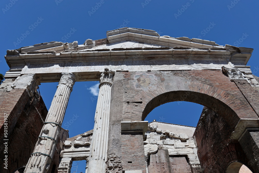 Ancient ruins of a Roman temple in Rome, Italy.