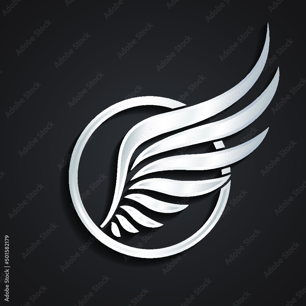 3d silver wing circle logo
