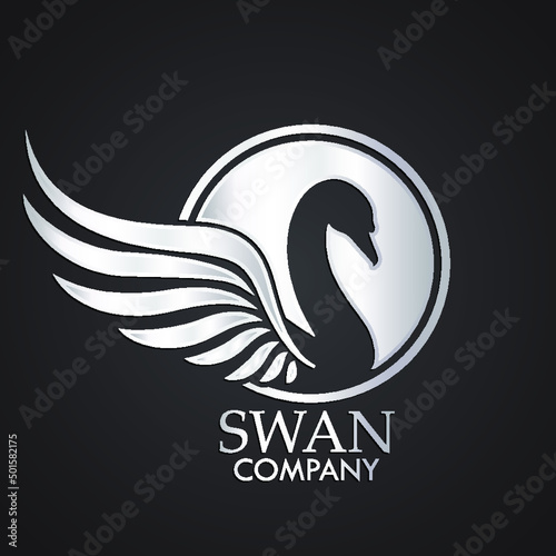 3d silver negative shape swan logo