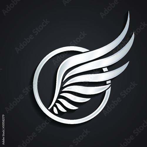3d silver wing circle logo