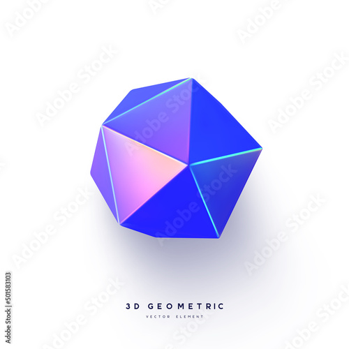 3d render realistic primitive. Glossy holographic geometric shape isolated on white background. Iridescent trendy design, thin film effect. Vector.