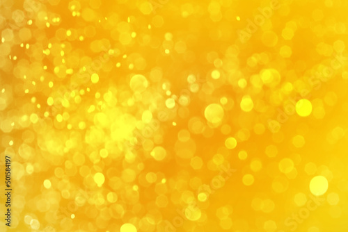 Bright yellow sparkling glitter bokeh background, abstract defocused lights texture