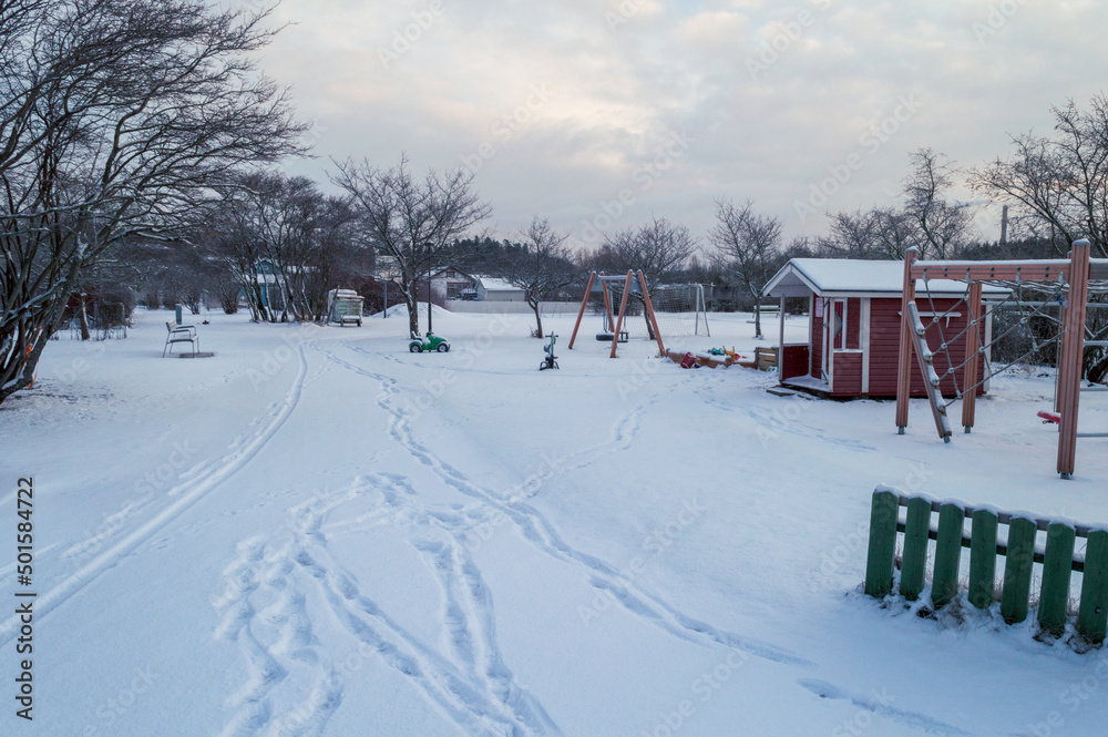 Moody winter landscape in Helsinki suburbs in Finland