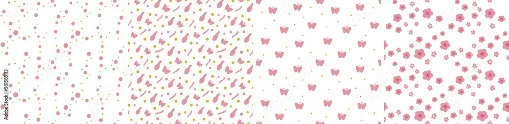 Set of seamless patterns in cutout style. Vector backgrounds Set of seamless patterns in cutout style. Vector backgrounds