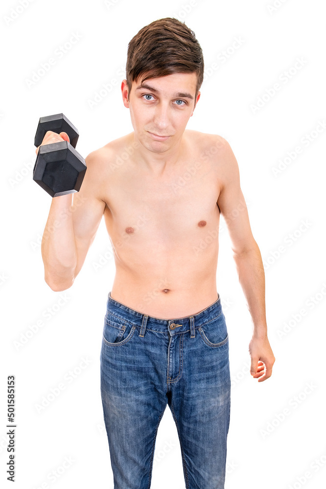 Skinny Man with a Dumbbell Photos | Adobe Stock
